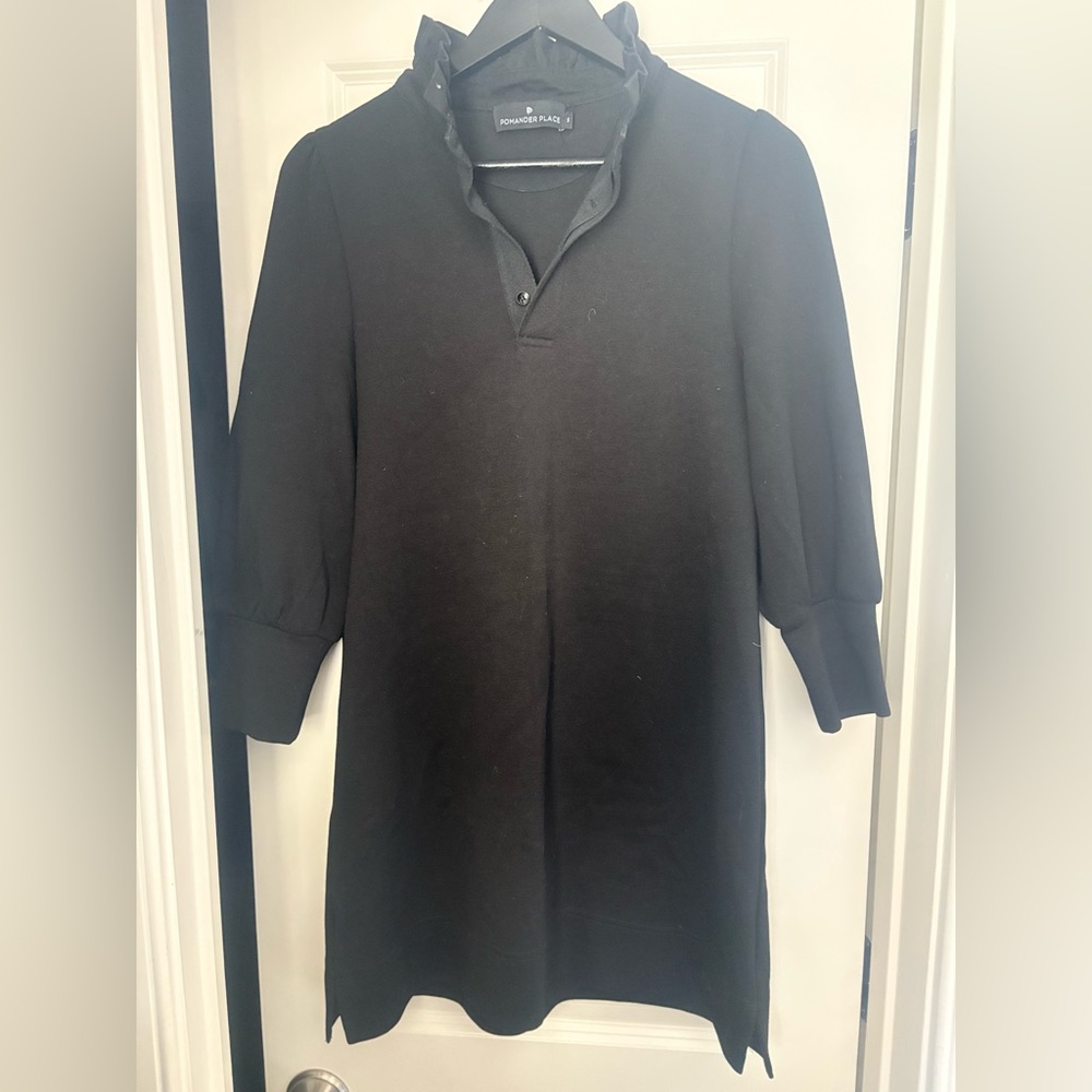 Pomander Place black stand ruffle collar puff sleeve dress small